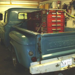 My ol' blue short step 66. 6cyl auto. sold 'er this spring. The toolbox just came home from a job after 18 years. Closed the plant. yeah, boo hoo.