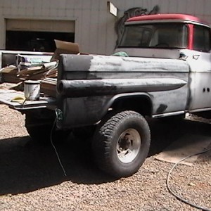 IMGA1101 My 1958 Chevy. PU. I put 1988 Chevy.3/4 ton running gear, With Tubo 400 Auto Trans 35 " Tires Still working on it.