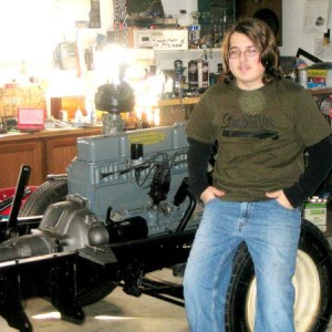 My son helping with engine install