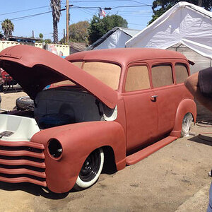 Media 'All LA'd out in epoxy, windows blocked in for shipping back to UK' in album 'My 51 Chevy suburban'